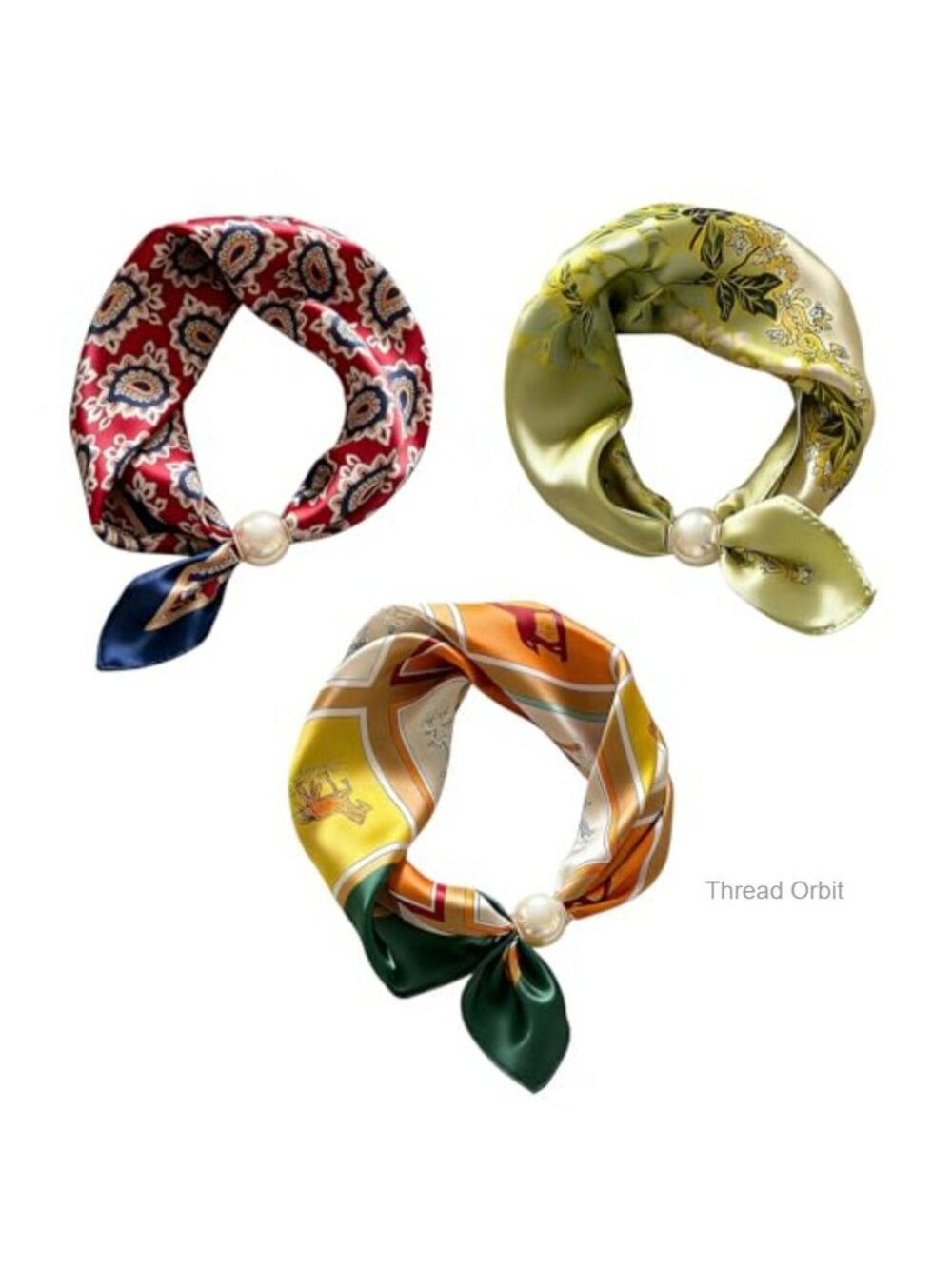 Satin Magnetic Clasp Scarf Set Pearl Pendant Neck Hair Wrap